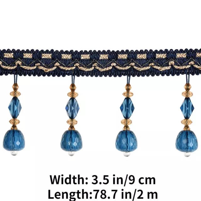 2M Curtain Tassel Crystal Beaded Fringe Trim DIY Upholstery Fabric Ribbon Sewing