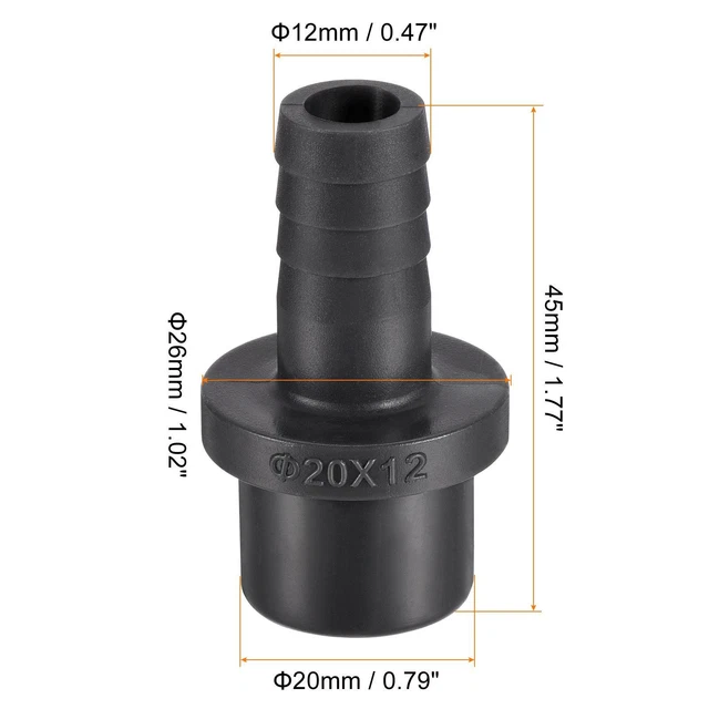 PVC Tuyau Raccord 12mm Barbelé x 20mm OD Tube Adaptateur Tuyau Connecteur Noir 2