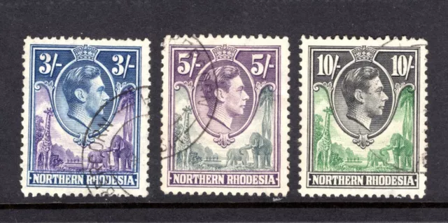 NORTHERN RHODESIA 1938 sg42,sg43,sg44  3/- TO 10/- GOOD TO FINE USED CAT £82