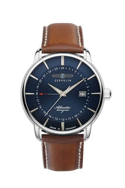 Zeppelin Atlantic Gmt-Time Orologio da Uomo 8442-3 Cinturino IN Pelle 40 MM