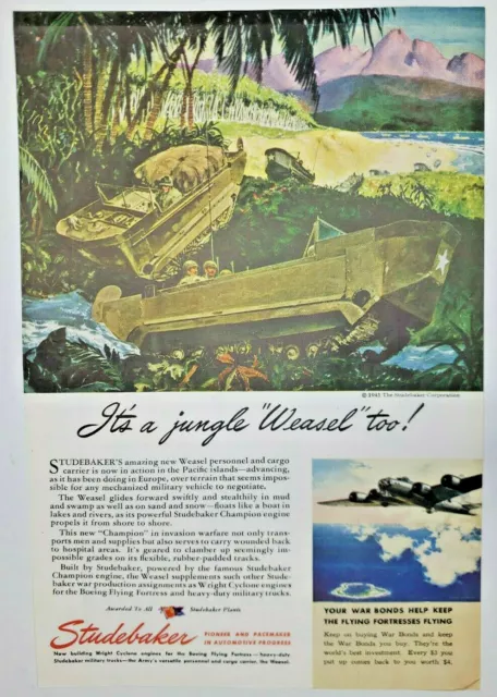 The Weasel 1945 Studebaker Military Vehicle Original Print Ad 1945  6-3/4 x 10"