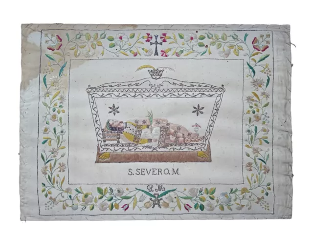 *HH* Ex Voto Quadro Ricamato San Severo Martire Religioso Votivo Devozionale
