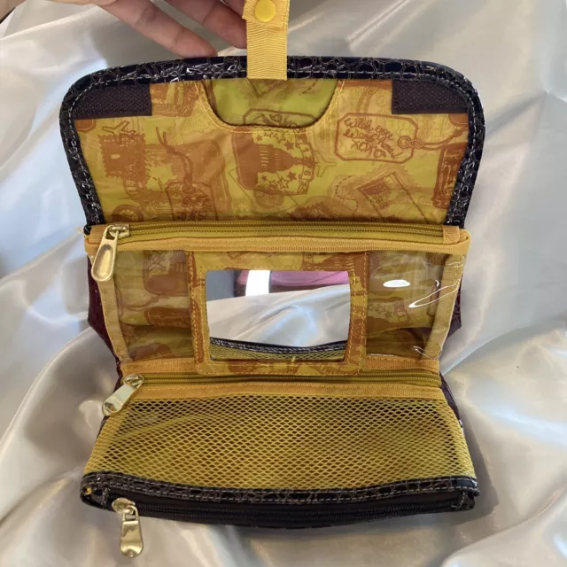 Samantha Brown Burgundy Embossed 3 Compartment Travel Makeup Organizer