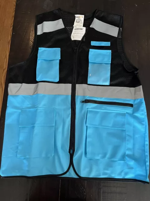 SHORFUNE High Visibility Safety Vest with Pockets,Reflective Stripes, Blue L New