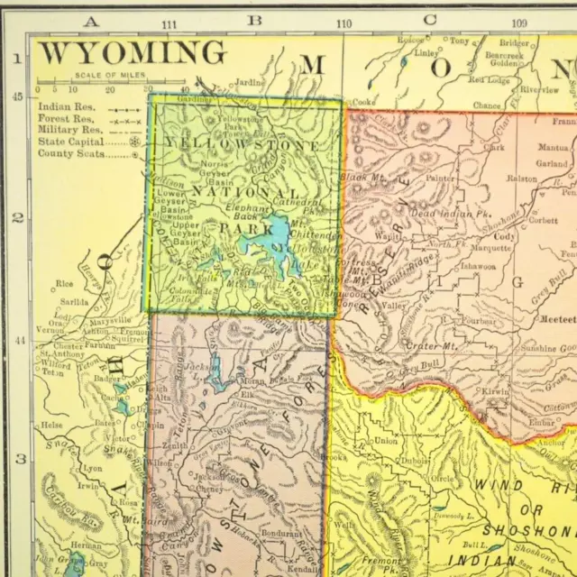 1906 Vintage WYOMING State Antique Map of Wyoming Gallery Wall Art Home Decor