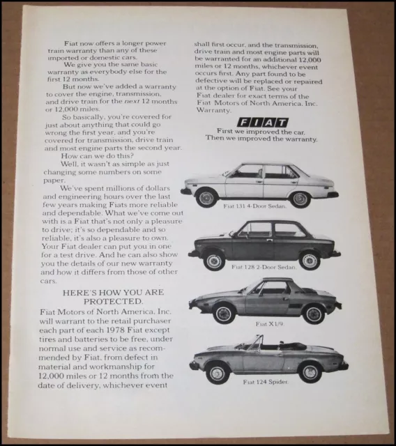 1978 Fiat 131 128 X1/9 124 Car Print Ad Automobile Advertisement Centrex Stereo