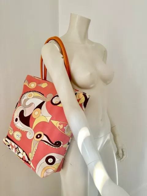 Emilio Pucci Bolso Tote Estampado Lona Estampado Geométrico Naranja Formas... 3