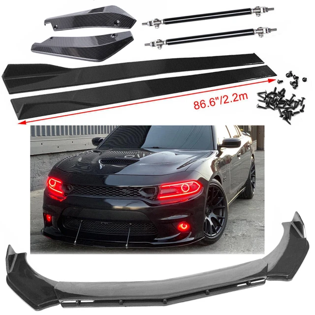 CARBON FIBER FRONT Bumper Lip Side Skirt/ Strut Rods For Dodge Charger
