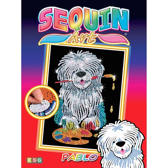 Hund Paillettenbild Sequin Art 28x37cm - Bearded Collie Kinder Bastelset Welpe
