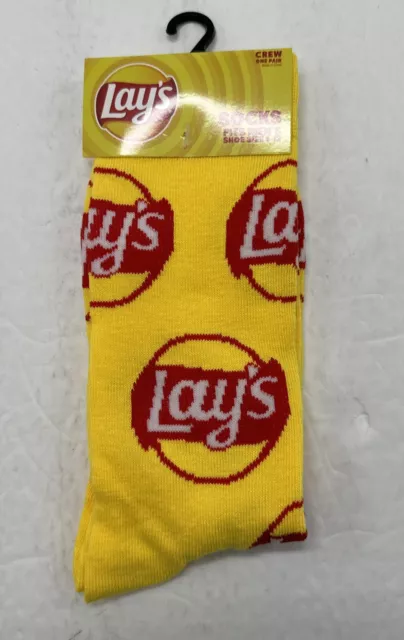 Lays Potato Chips Socks Funny Humor Yellow Crew Mens Size 6-12 Odd Sox Fun Food