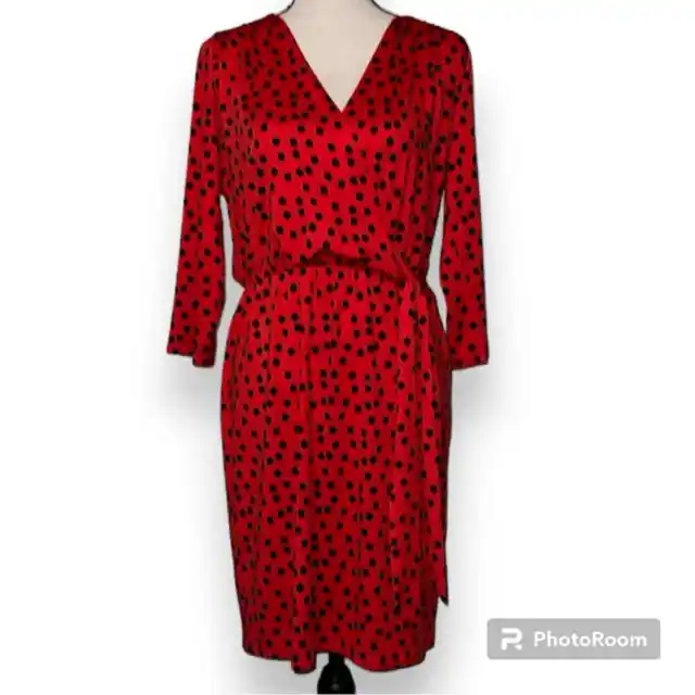 Mudpie women’s medium (8-10) drew wrap dress red with black dots 3/4 sleeves nwt