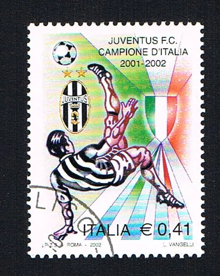 ITALIA UN FRANCOBOLLO DI CALCIO CAMPIONE D'ITALIA JUVENTUS 2002 timbrato (BI2723