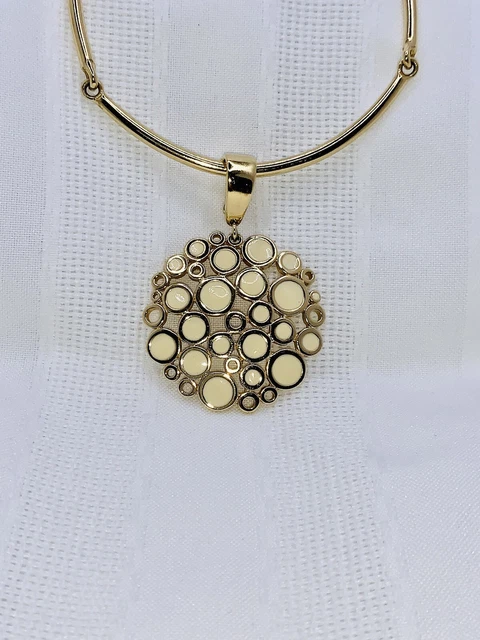 Premier Design Cream Enamel Bubbles Gold Tone Necklace Signed PD