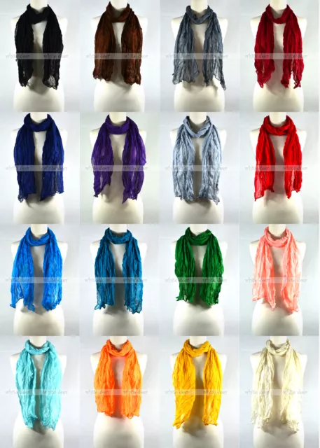 Solid Color Wrinkle Plain Spring Summer Scarf Wrap See Through Light Weight