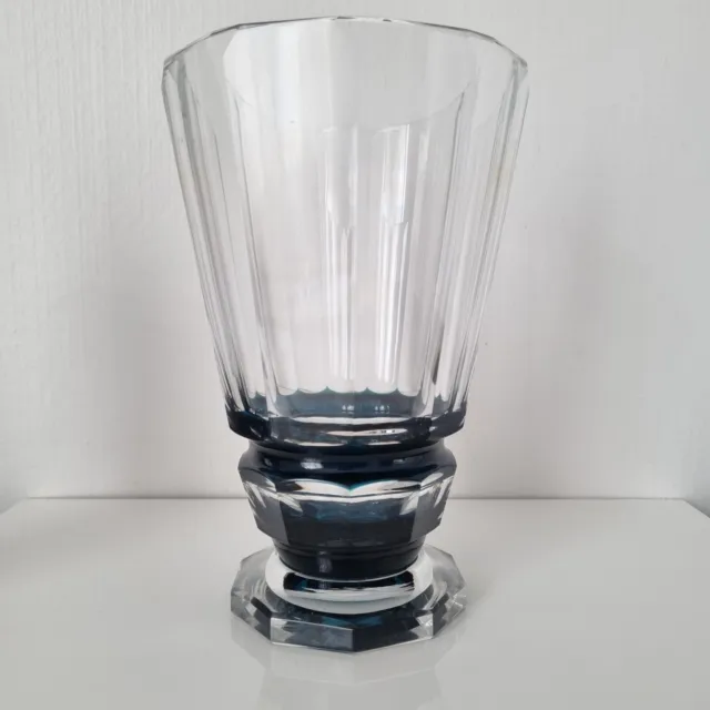 Vase Saint Lambert Attribué A Joseph SIMON 1930 ART DECO Cristal Base Bleue