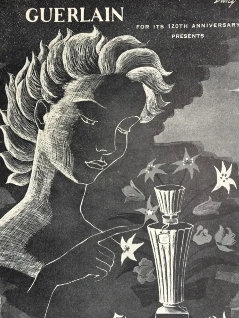 1950 Vintage GUERLAIN  Fire Flower Fleur de Feu Darcy Print Ad Perfume