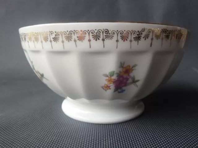 Antiguo Cuenco en Porcelana con Decoración De Flor Y Refleccion Oro Art Popular