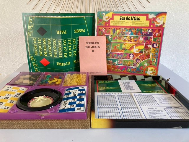 Ancienne Malette De Jeu En Bois Complète - Plusieurs Jeux De Société Vintage