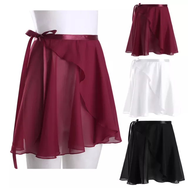 Damen Mädchen Chiffon Ballett Rock Wickelrock Asymmetrisch Minirock Einfarbig