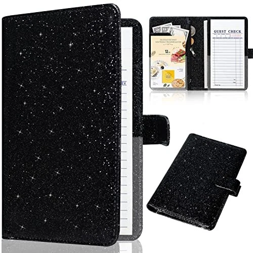 Server Books For Waitress Glitter Leather Waiter Book With Zipper Pocket