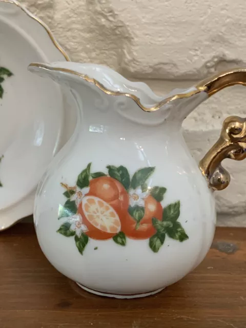 Florida Souvenir Creamer And Saucer Oranges Gold Trim Very Old 3