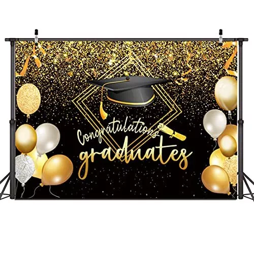 2024 CLASS GRADUATION Photography Backdrop Black & Gold Banner Sign