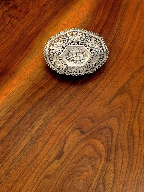 Hanau 800 Silver 19thC Dish with Reticulated Berry and Fruit Pattern No Monogram