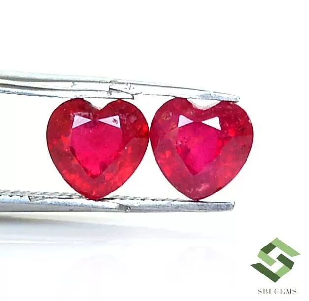 6x6 mm Natural Ruby Heart Shape Cut Pair 2.38 CTS Mozambique Loose Gemstones GF