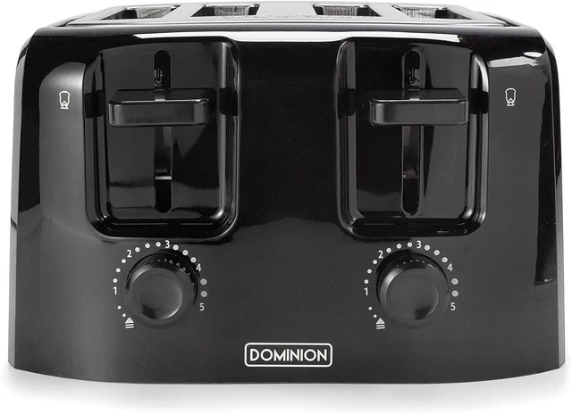 Dominion 4-Slice Toaster with Shade Control, Slide-Out Crumb Tray, Black
