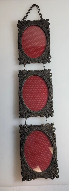 Victorian Style Triptych Ornate Hanging Picture Frames 3 at 4.25 x 3'' Each 16''