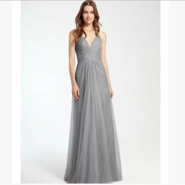 Monique Lhuillier Womens Tulle Draped Sleeveless Bridesmaid Dress 0 Maxi Gown