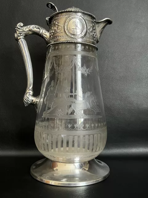 Antik Karaffe Silber Krug Biedermeier mit edlem Zierschliff  & Silbermontur 1852