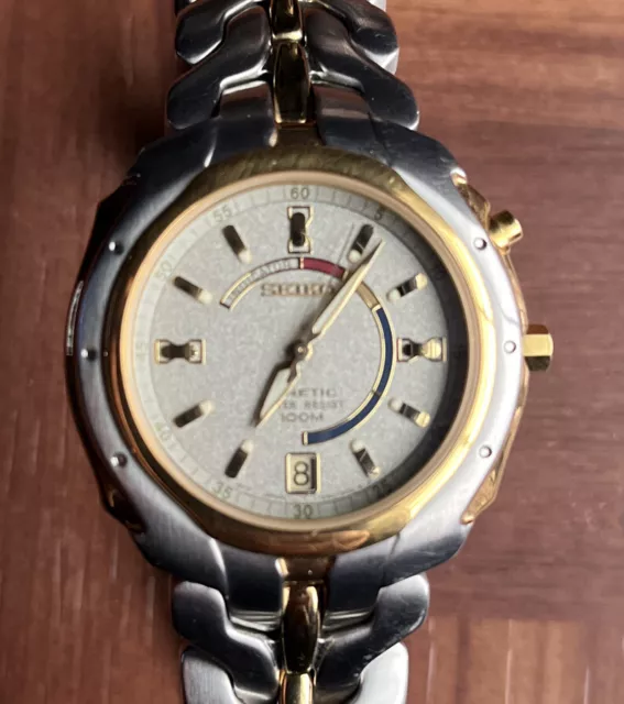 Vintage Seiko Kinetic 5M42-0L89 Rare Silver Dial Gorgeous Condition Need Battery