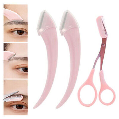 3 piezas Tijeras de cabello para cejas peine recortador rosa acero inoxidable herramienta cejas