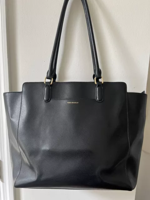 VERA BRADLEY Black MORGAN Leather Tote Bag W/Double Handles