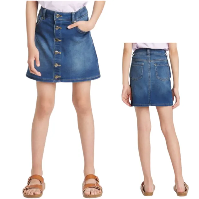Girls' Cute Button Fly Jean Skirt - Cat & Jack Dark Wash Size Medium 7-8 NWT