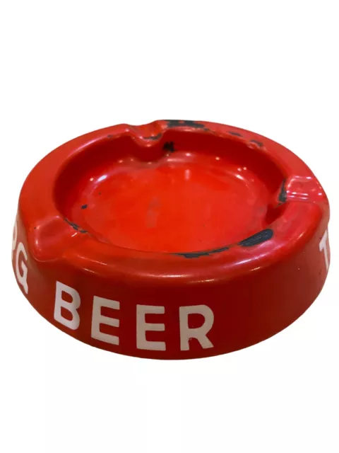 Vintage Tuborg Beer Ashtray Red Enamel Metal Beer Advertising