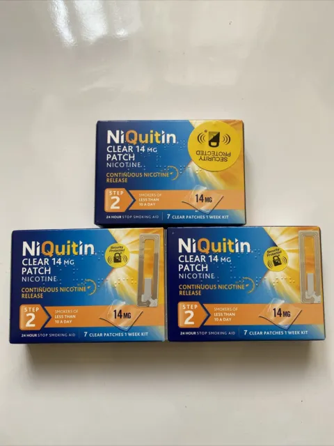 3 x Niquitin Patch Nicotine Step 2, 7 Clear Patches , 3 Week Kit, 14mg LONG EXP