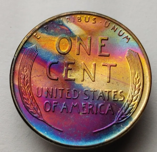 1958 wheat penny monster rainbow toned us coin unc Lincoln wheat cent #212