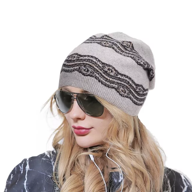 Frauen Angora Wolle H?keln Strass Beanie Beret Warm Winter Spitze Trimm Hut T269