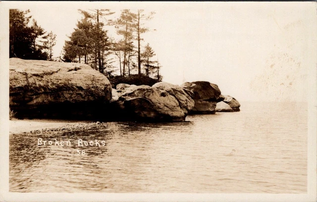 Broken Rocks, PORT AUSTIN, Michigan Real Photo Postcard