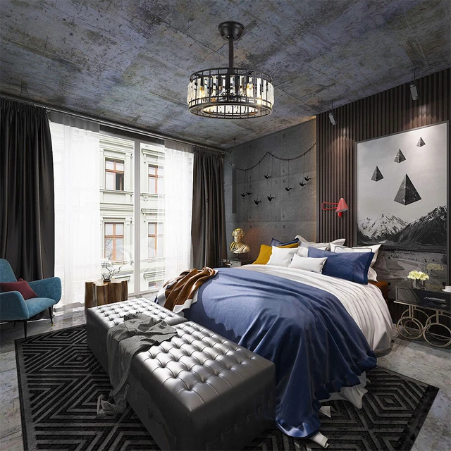 18'' MODERN LED Ceiling Fan Light Cage Fandelier Hanging Crystal Lamp