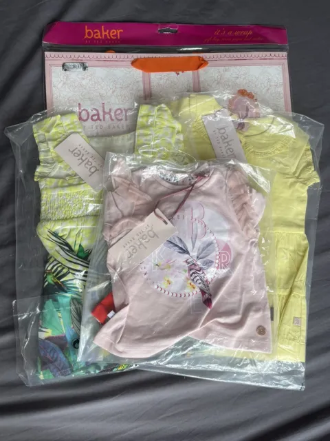 Pacchetto borsa regalo abbigliamento Ted Baker bambina set nuovo bavaglino leggings vestito 3-6 mesi