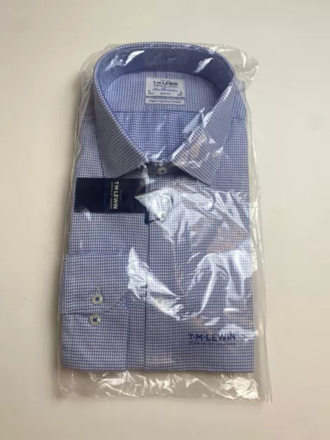 T.M. Camicia Lewin motivo blu 18"" - 36"" vestibilità slim polsino con bottoni NUOVA