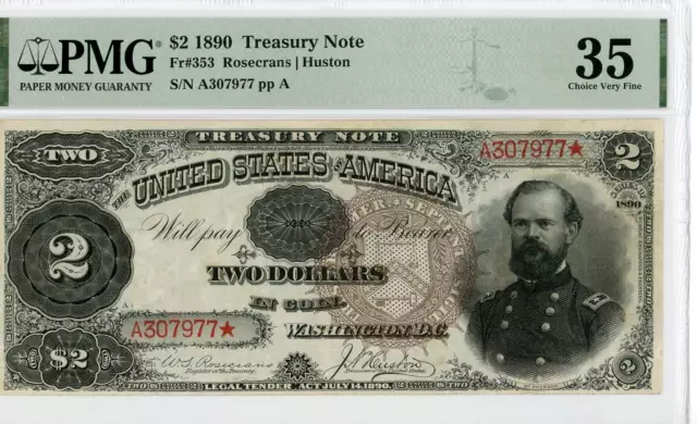 NobleSpirit No Reserve US 353 1890 Large Brown Spiked Treasury Note PMG 35