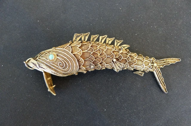 Pendentif Poisson Articulé Ancien - Or Sur Argent - Occasion Très Bon état - France