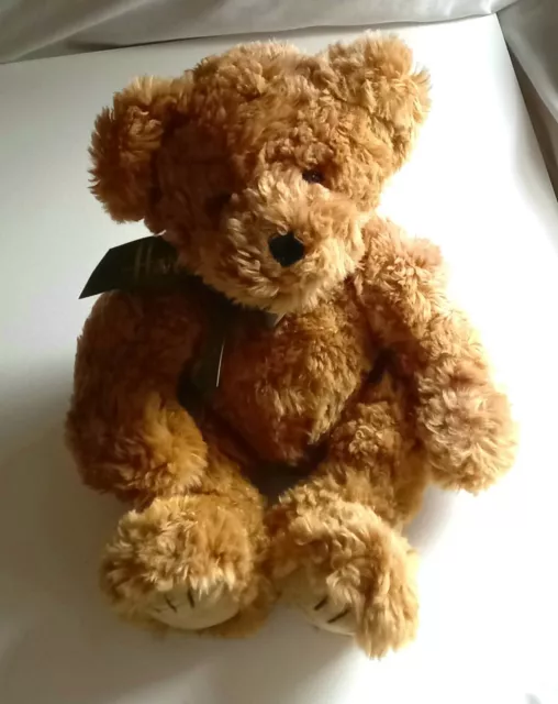 Harrods Teddy Bear 14" Golden Brown Green Ribbon Bow Vintage