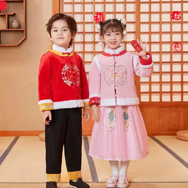 Bambina Ttang Abito Trapuntato Costume Ricamato Hanfu Set Anno Nuovo Festa 3
