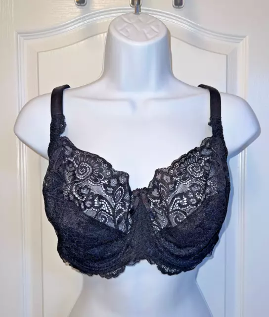 Panache "Andorra" 5675 Underwired Semi-Sheer Lace Full Cup Bra Black, Us Sz 34GG