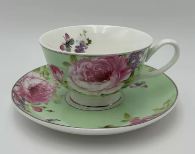 Davis And Waddell Australia Fine Bone China Floral Teacup And Saucer Set - 200ml